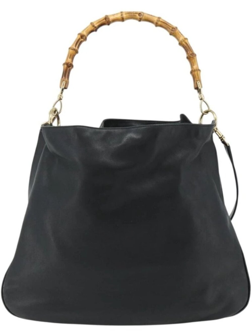 GUCCI Bamboo Shoulder Bag Leather 2way Black Gold 001 1577 Auth ep14290
